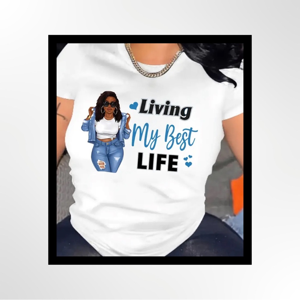 Figure & Letter Print Crew Neck T-Shirt